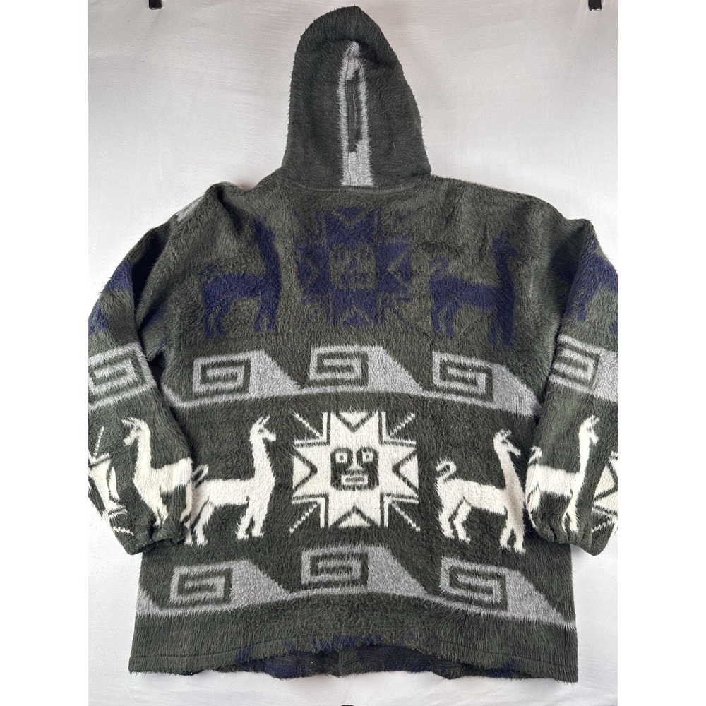 Vintage Artesanias Alpaca Wool Hooded Jacket Ecuador Llama Aztec Size XXL - Picture 14 of 16
